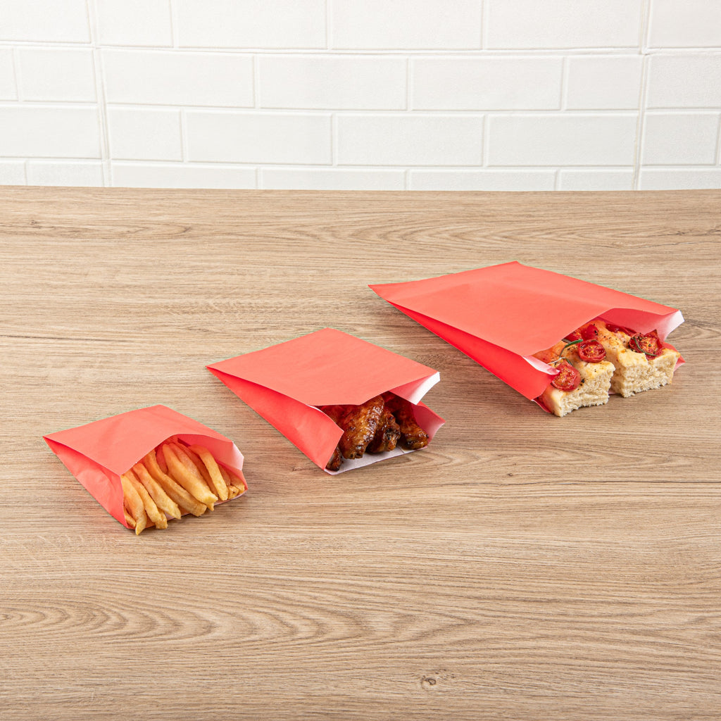 Bag Tek Red Paper French Fry / Snack Bag - 7" x 3" x 11" - 100 count box