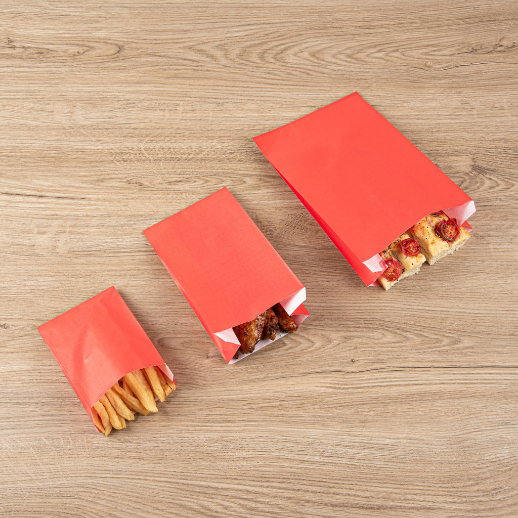 Bag Tek Red Paper French Fry / Snack Bag - 7" x 3" x 11" - 100 count box