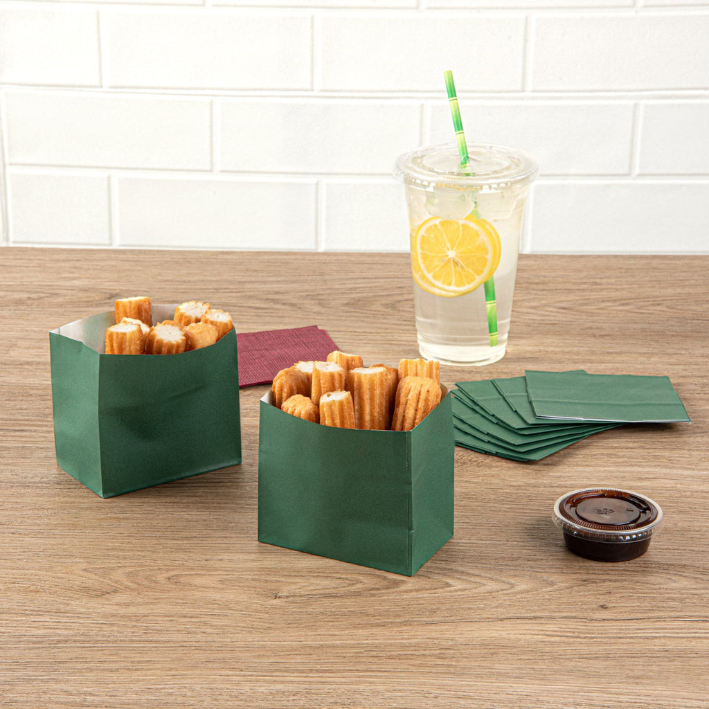 Bag Tek Forest Green Paper Small Snack Bag - 3 3/4" x 2 1/4" x 3 3/4" - 100 count box