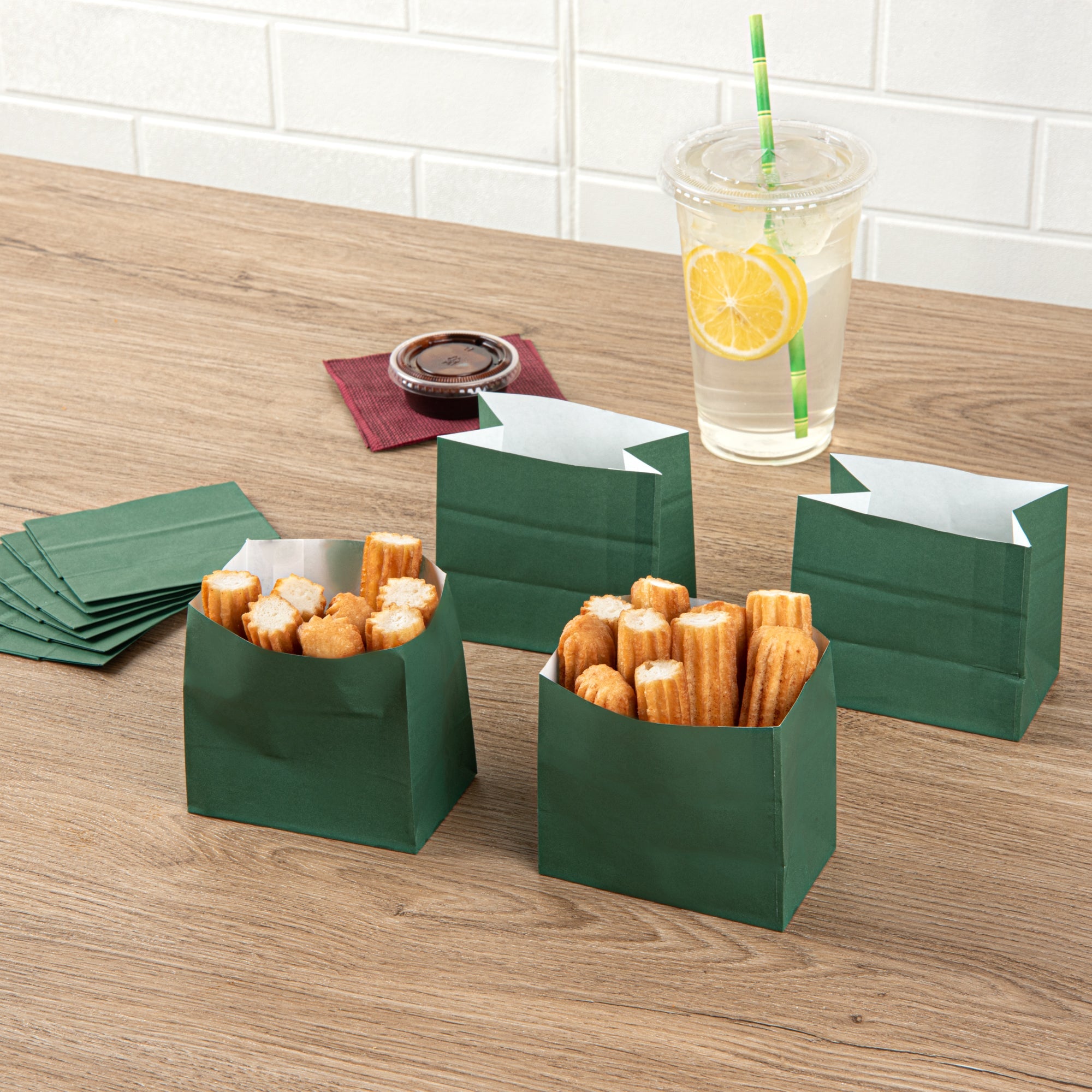 Bag Tek Forest Green Paper Small Snack Bag - 3 3/4" x 2 1/4" x 3 3/4" - 100 count box