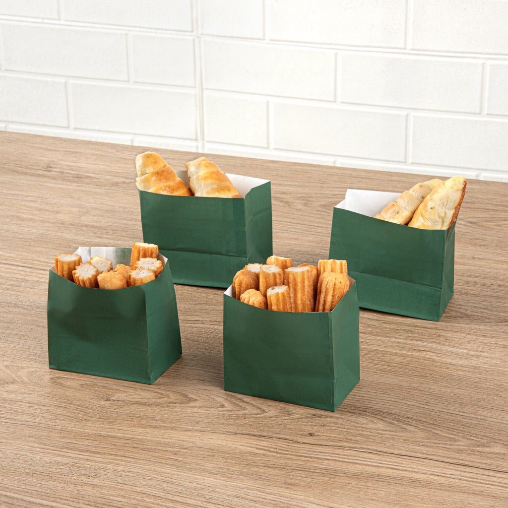 Bag Tek Forest Green Paper Small Snack Bag - 3 3/4" x 2 1/4" x 3 3/4" - 100 count box
