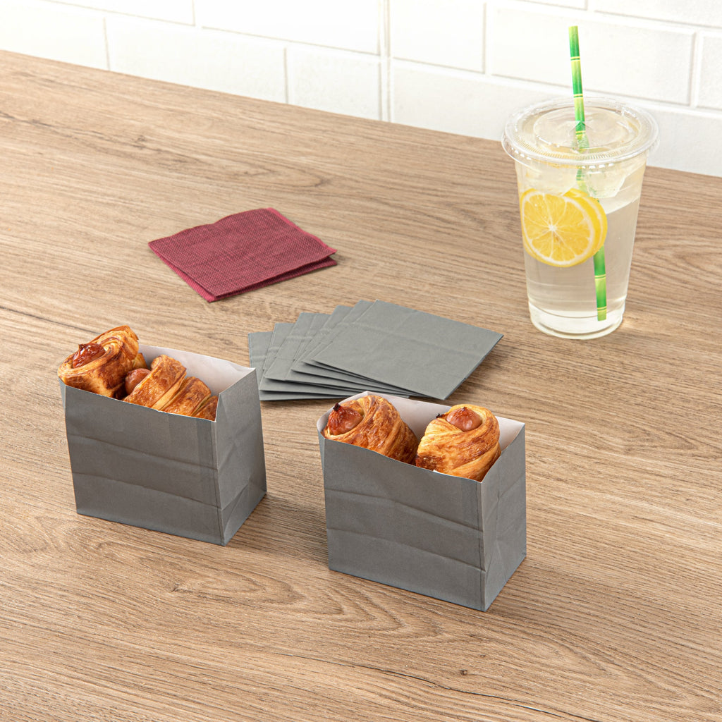 Bag Tek Gray Paper Small Snack Bag - 3 3/4" x 2 1/4" x 3 3/4" - 100 count box