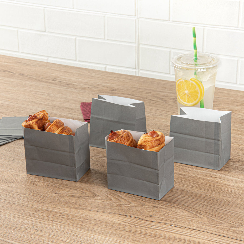 Bag Tek Gray Paper Small Snack Bag - 3 3/4" x 2 1/4" x 3 3/4" - 100 count box