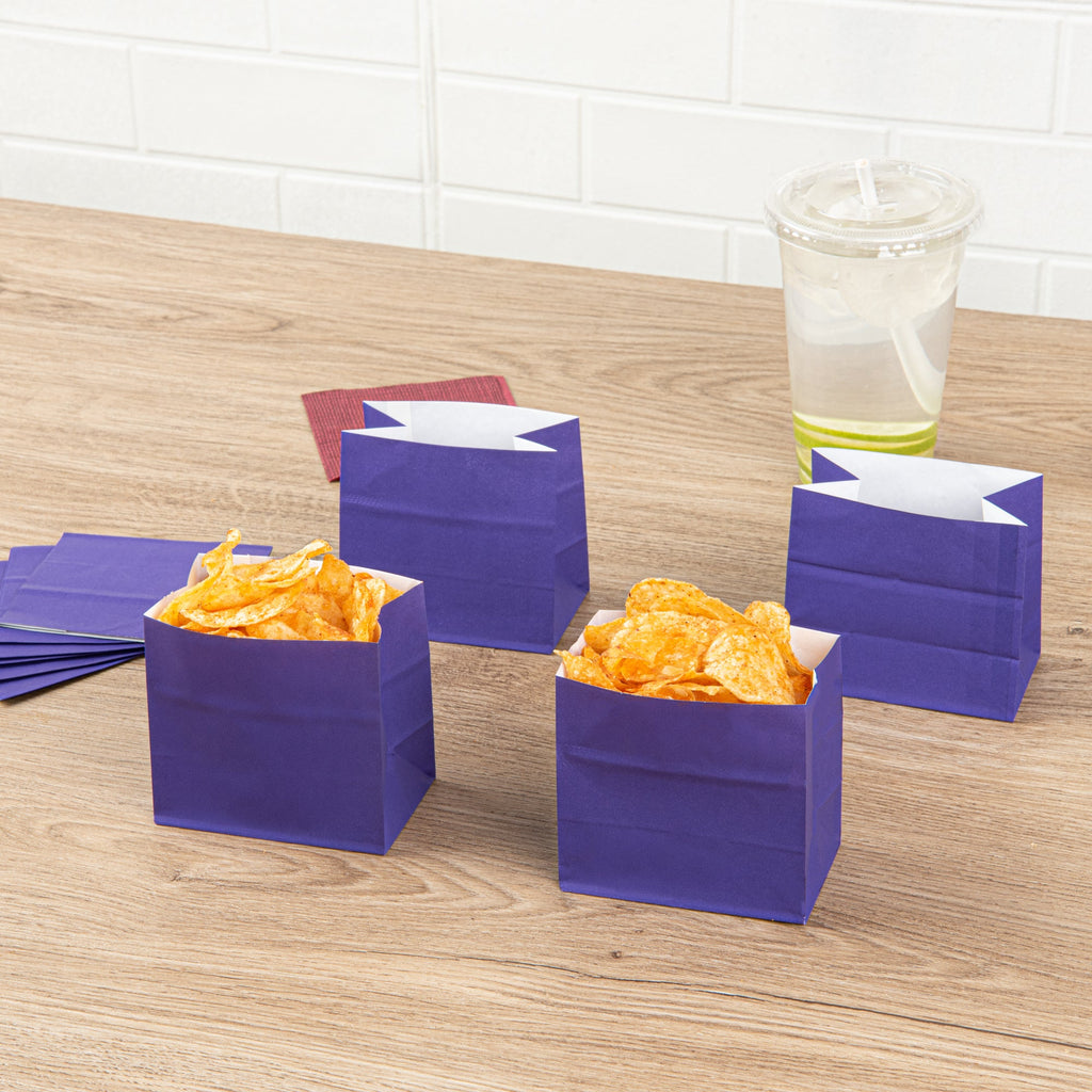 Bag Tek Purple Paper Small Snack Bag - 3 3/4" x 2 1/4" x 3 3/4" - 100 count box