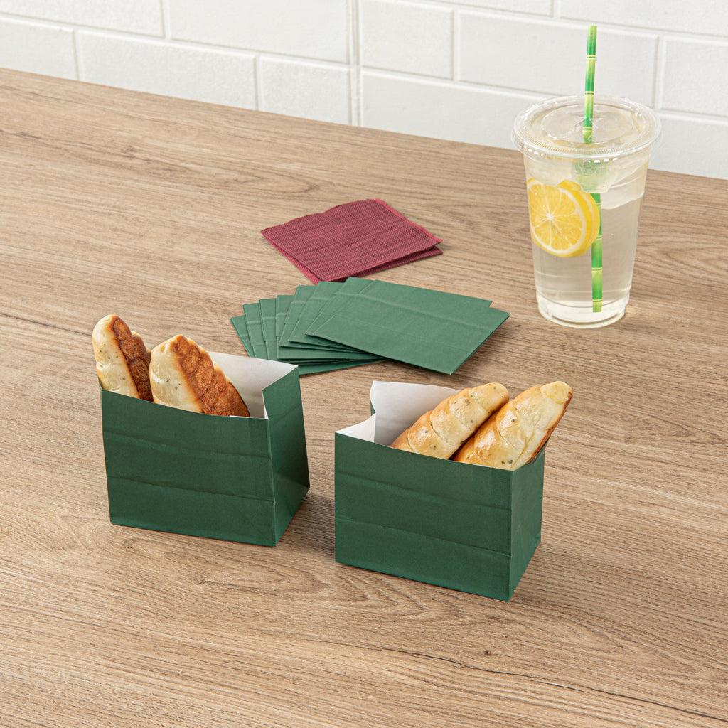 Bag Tek Forest Green Paper Large Snack Bag - 4 1/4" x 2 1/2" x 3 3/4" - 100 count box