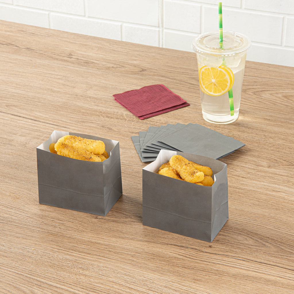 Bag Tek Gray Paper Large Snack Bag - 4 1/4" x 2 1/2" x 3 3/4" - 100 count box