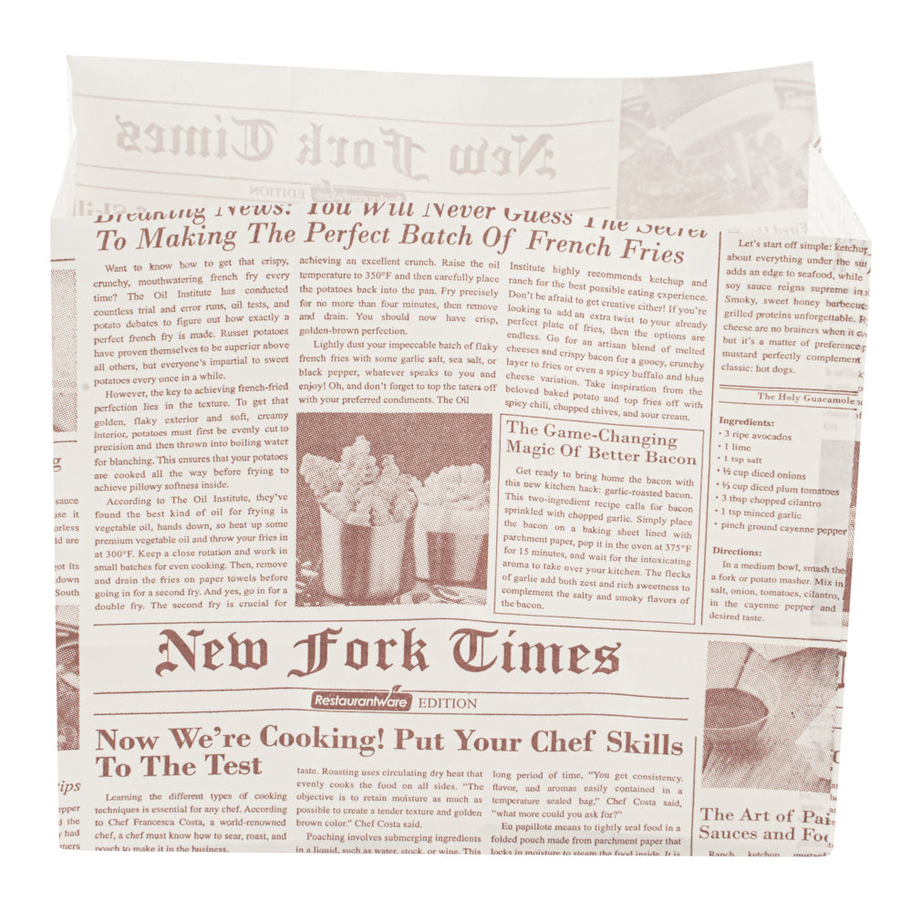 Bag Tek Sepia Newsprint Paper Large Snack Bag - 4 1/4" x 2 1/2" x 3 3/4" - 100 count box