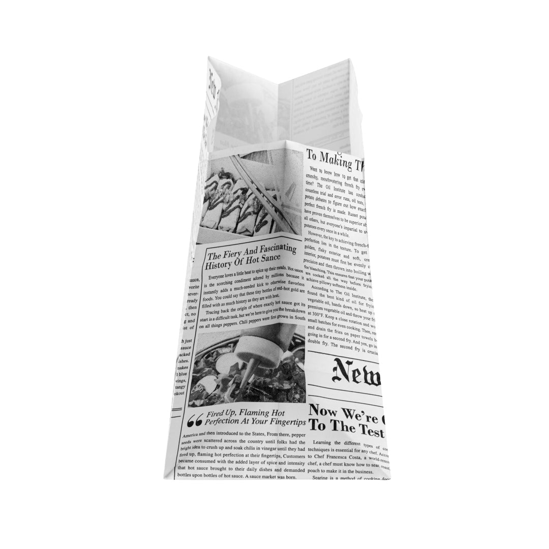 Bag Tek Newsprint Paper Large Snack Bag - 4 1/4" x 2 1/2" x 3 3/4" - 100 count box