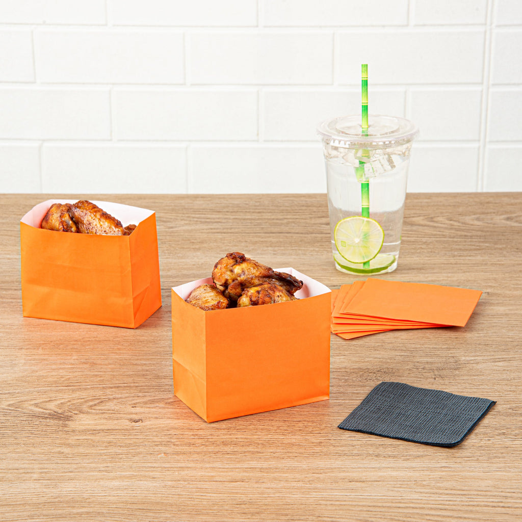 Bag Tek Tangerine Orange Paper Large Snack Bag - 4 1/4" x 2 1/2" x 3 3/4" - 100 count box