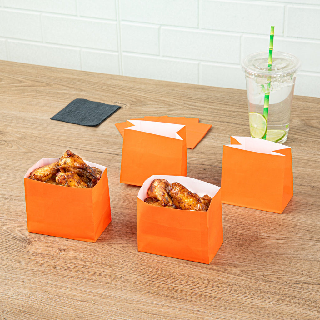 Bag Tek Tangerine Orange Paper Large Snack Bag - 4 1/4" x 2 1/2" x 3 3/4" - 100 count box