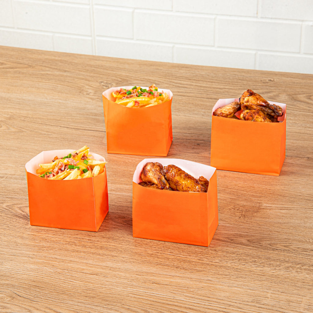Bag Tek Tangerine Orange Paper Large Snack Bag - 4 1/4" x 2 1/2" x 3 3/4" - 100 count box