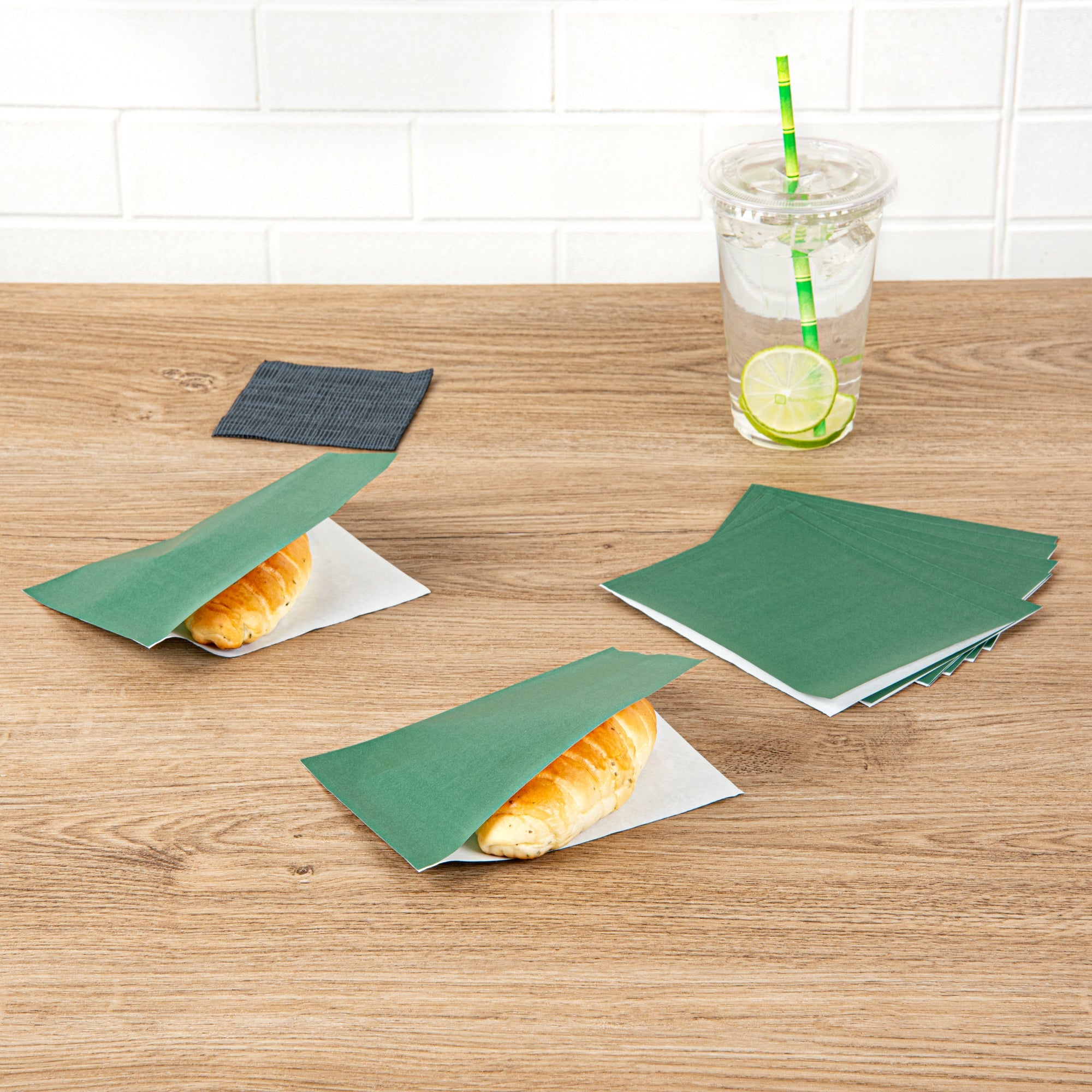 Bag Tek Forest Green Paper Small Double Open Bag - Greaseproof - 6 1/4" x 4 3/4" - 100 count box
