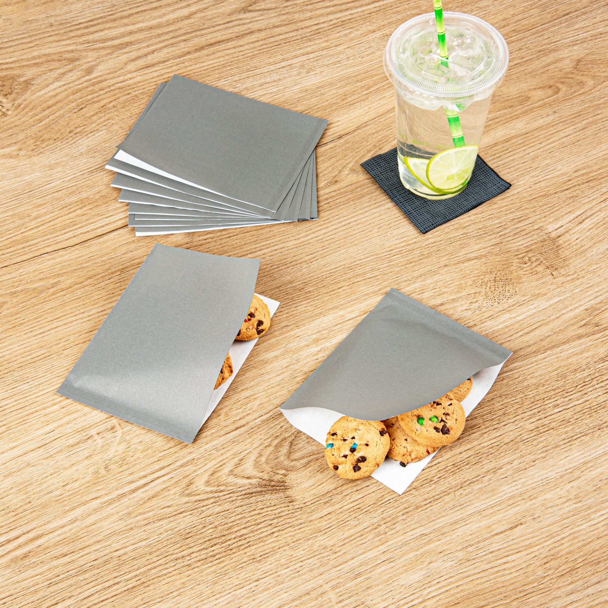 Bag Tek Gray Paper Small Double Open Bag - Greaseproof - 6 1/4" x 4 3/4" - 100 count box