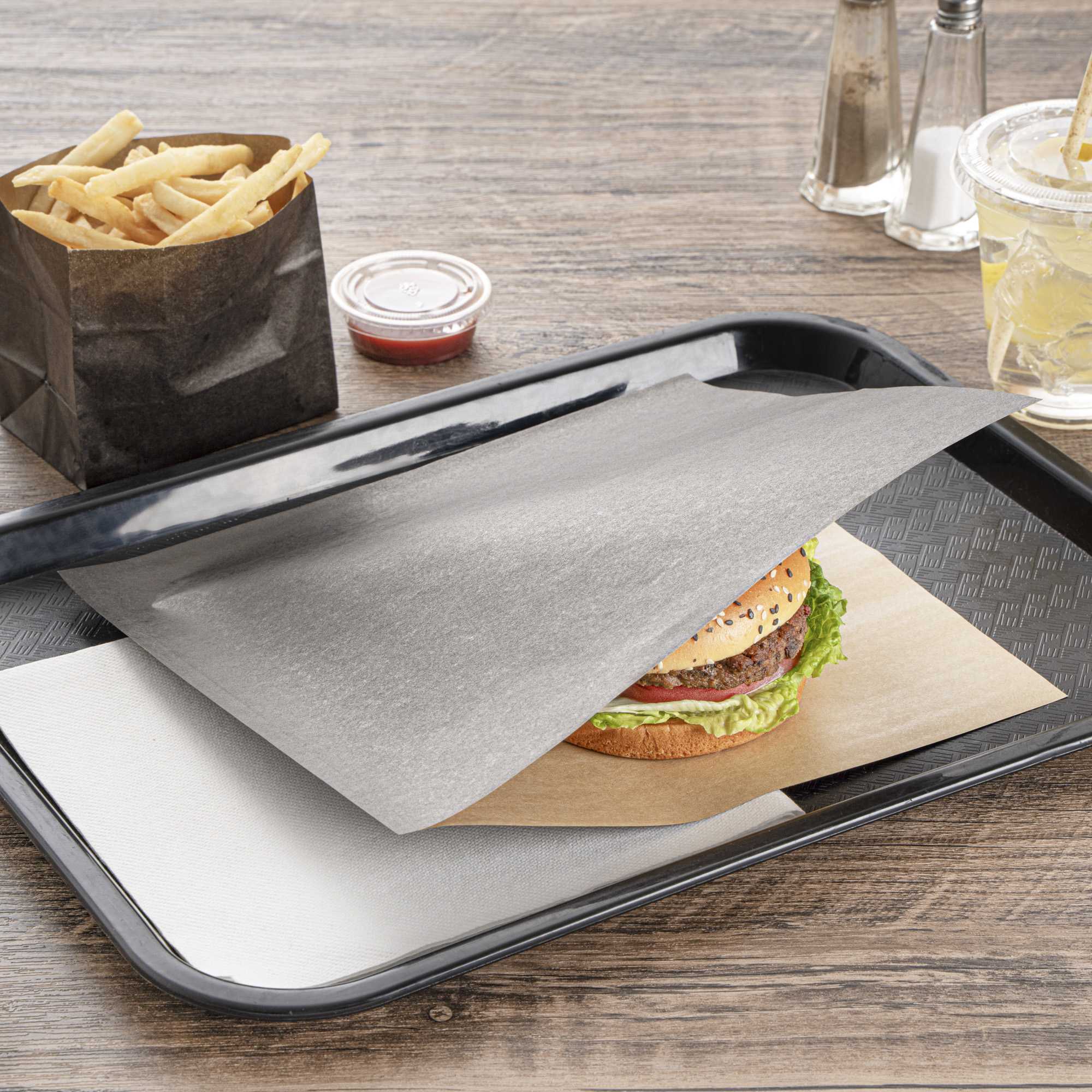 Bag Tek Black Paper Large Double Open Bag - Greaseproof - 10" x 9" - 100 count box