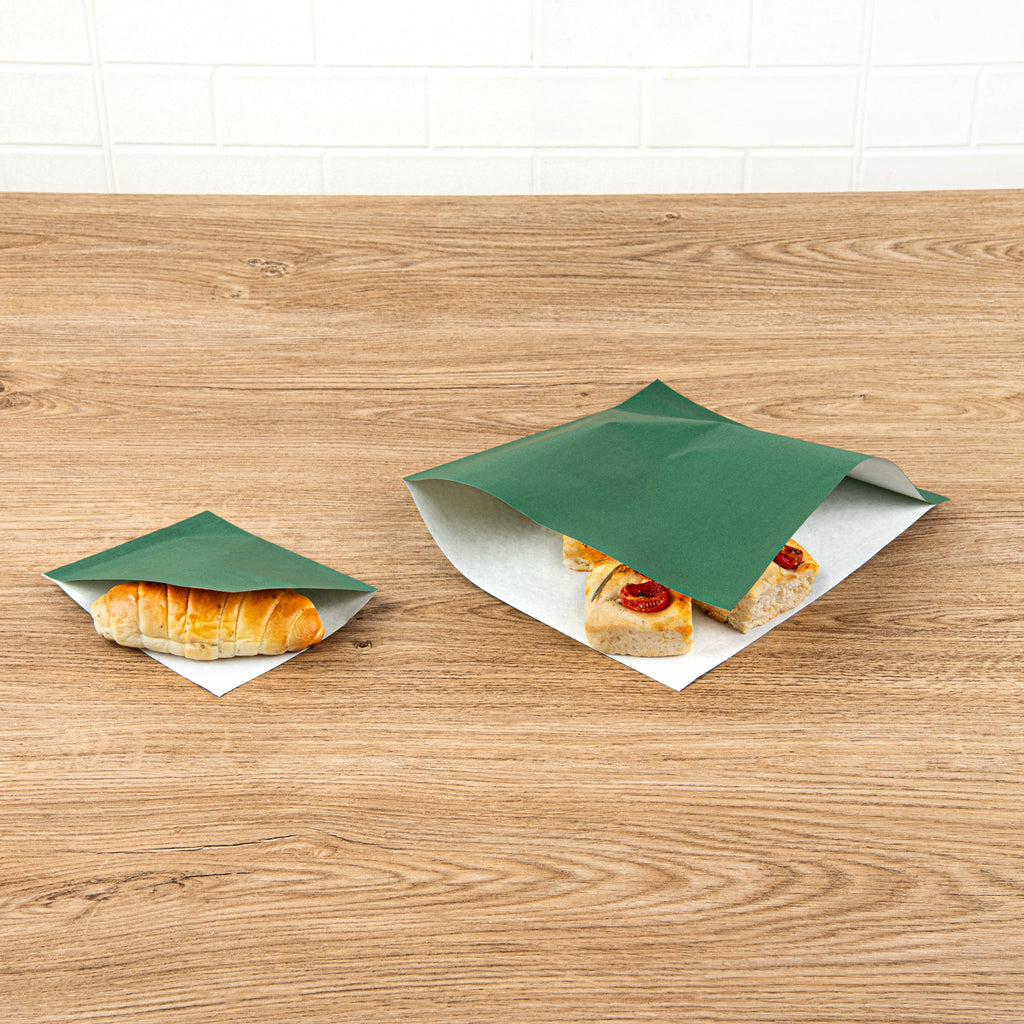 Bag Tek Forest Green Paper Large Double Open Bag - Greaseproof - 10" x 9" - 100 count box