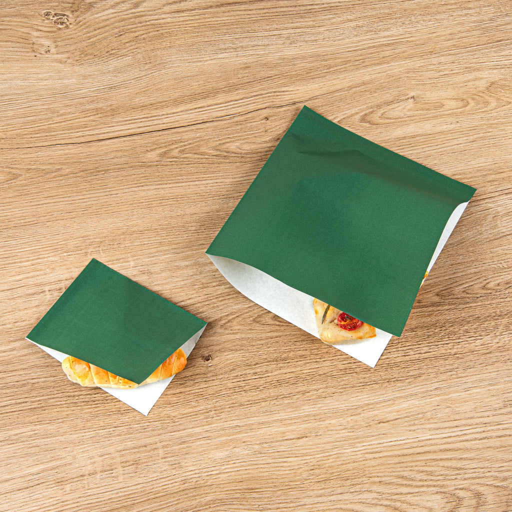 Bag Tek Forest Green Paper Large Double Open Bag - Greaseproof - 10" x 9" - 100 count box