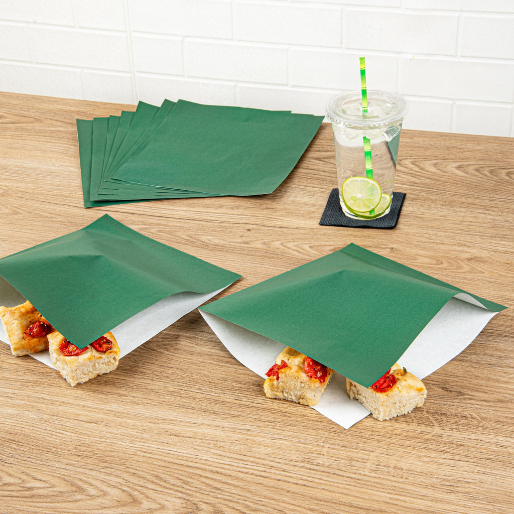 Bag Tek Forest Green Paper Large Double Open Bag - Greaseproof - 10" x 9" - 100 count box