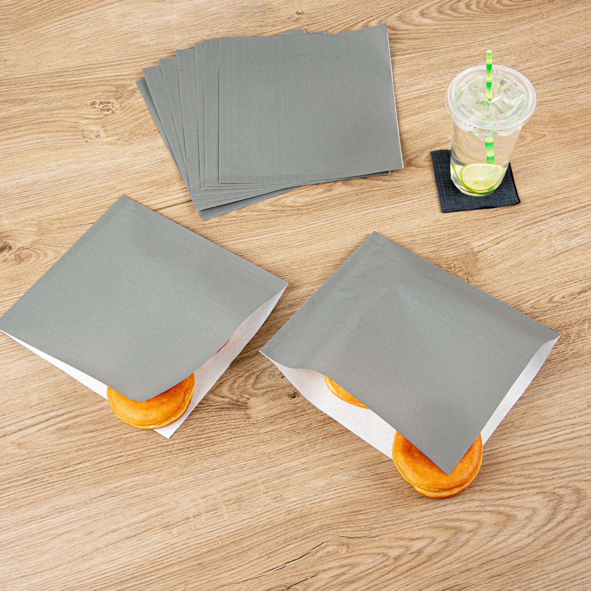 Bag Tek Gray Paper Large Double Open Bag - Greaseproof - 10" x 9" - 100 count box