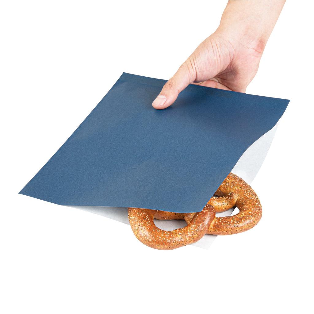 Bag Tek Midnight Blue Paper Large Double Open Bag - Greaseproof - 10" x 9" - 100 count box