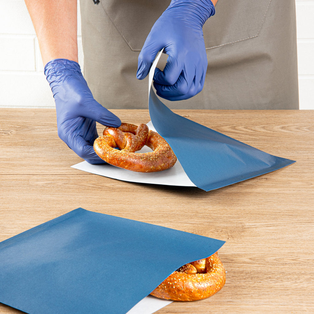 Bag Tek Midnight Blue Paper Large Double Open Bag - Greaseproof - 10" x 9" - 100 count box