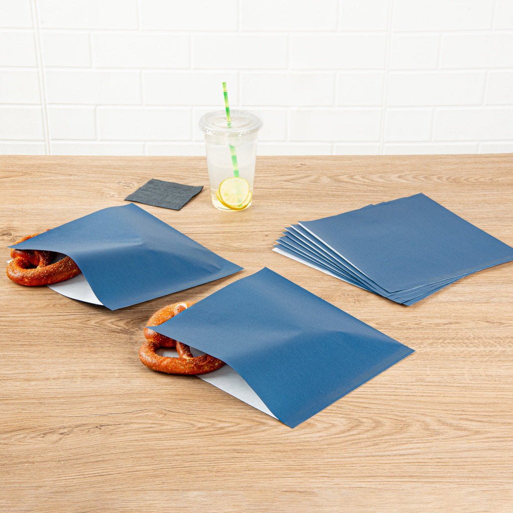 Bag Tek Midnight Blue Paper Large Double Open Bag - Greaseproof - 10" x 9" - 100 count box