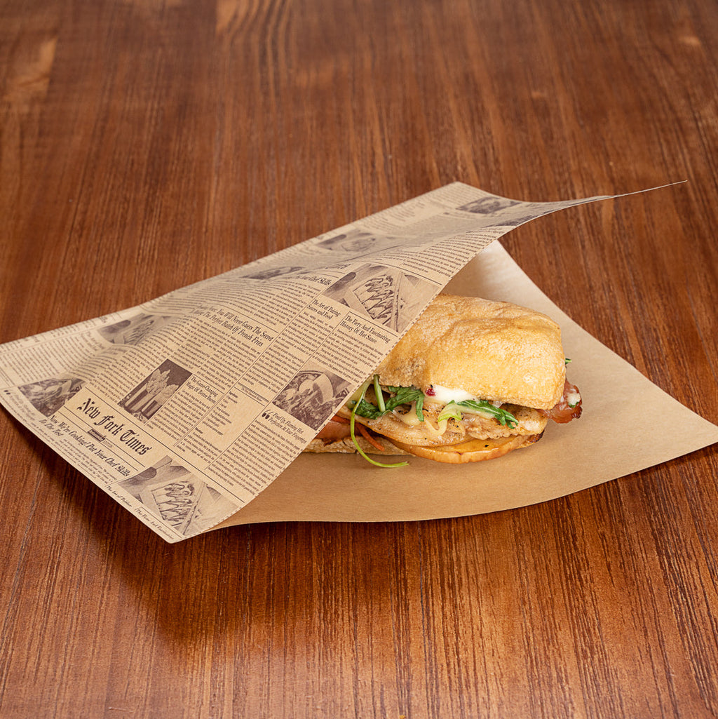 Bag Tek Newsprint Paper Large Double Open Bag - Greaseproof - 10" x 9" - 100 count box