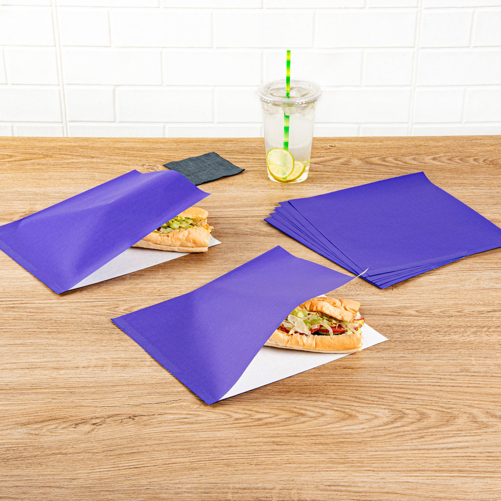 Bag Tek Purple Paper Large Double Open Bag - Greaseproof - 10" x 9" - 100 count box