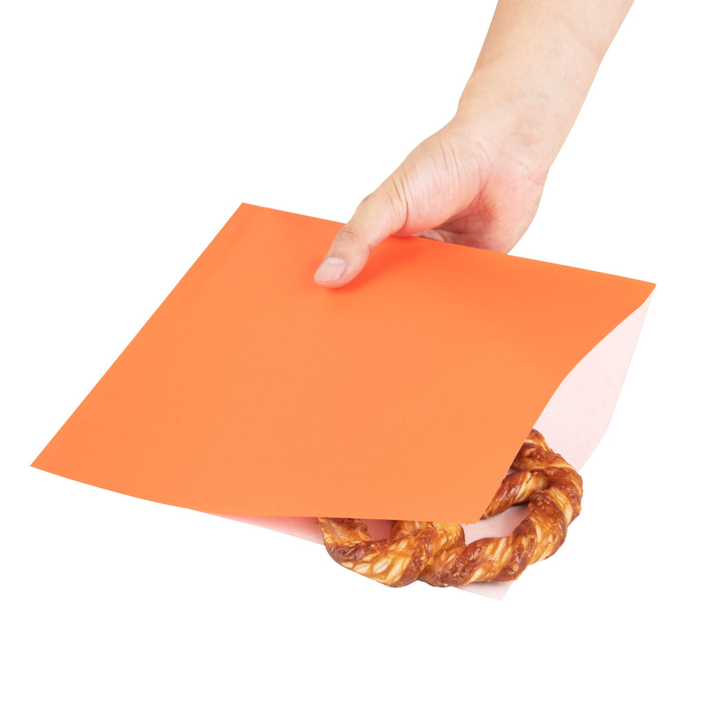 Bag Tek Tangerine Orange Paper Large Double Open Bag - Greaseproof - 10" x 9" - 100 count box