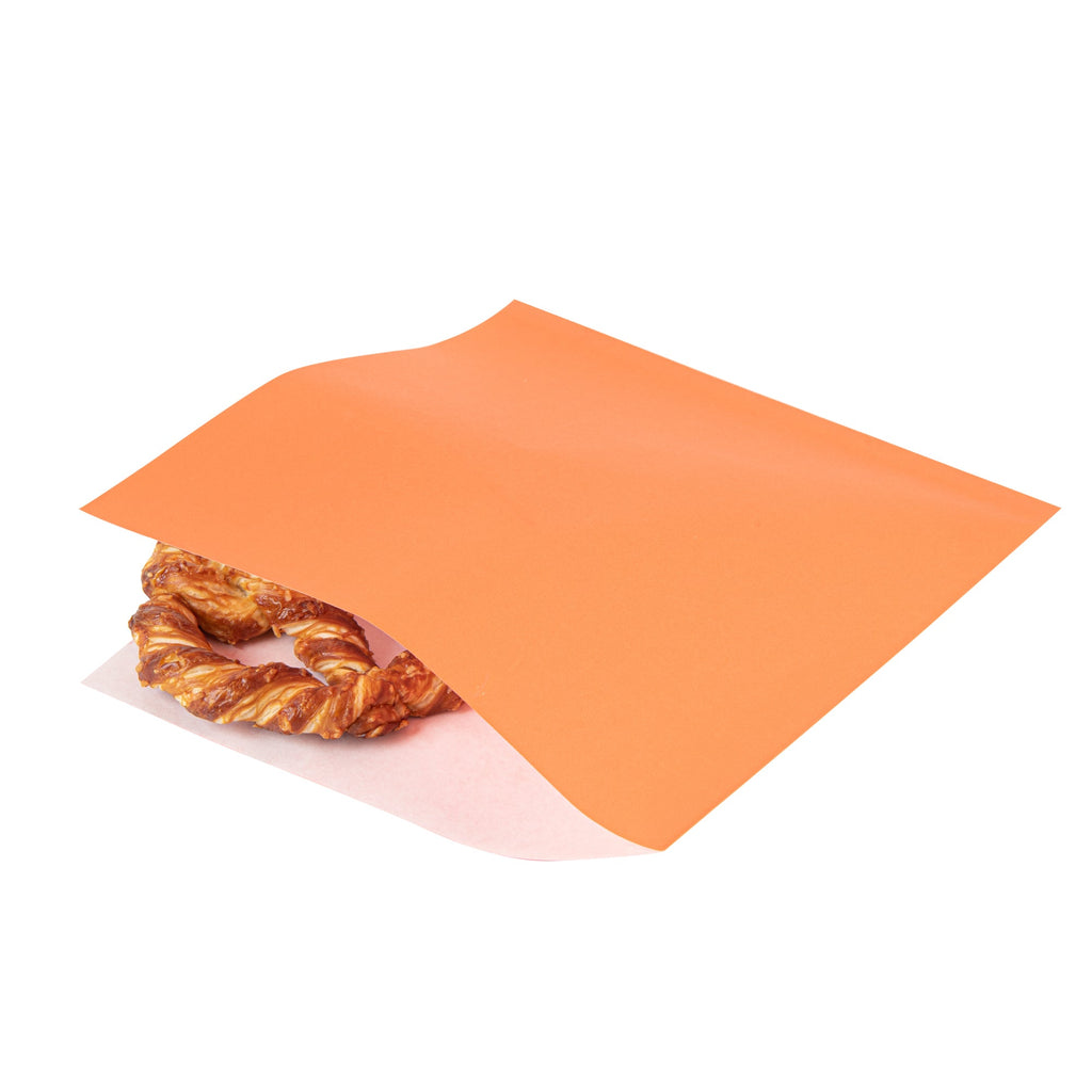 Bag Tek Tangerine Orange Paper Large Double Open Bag - Greaseproof - 10" x 9" - 100 count box