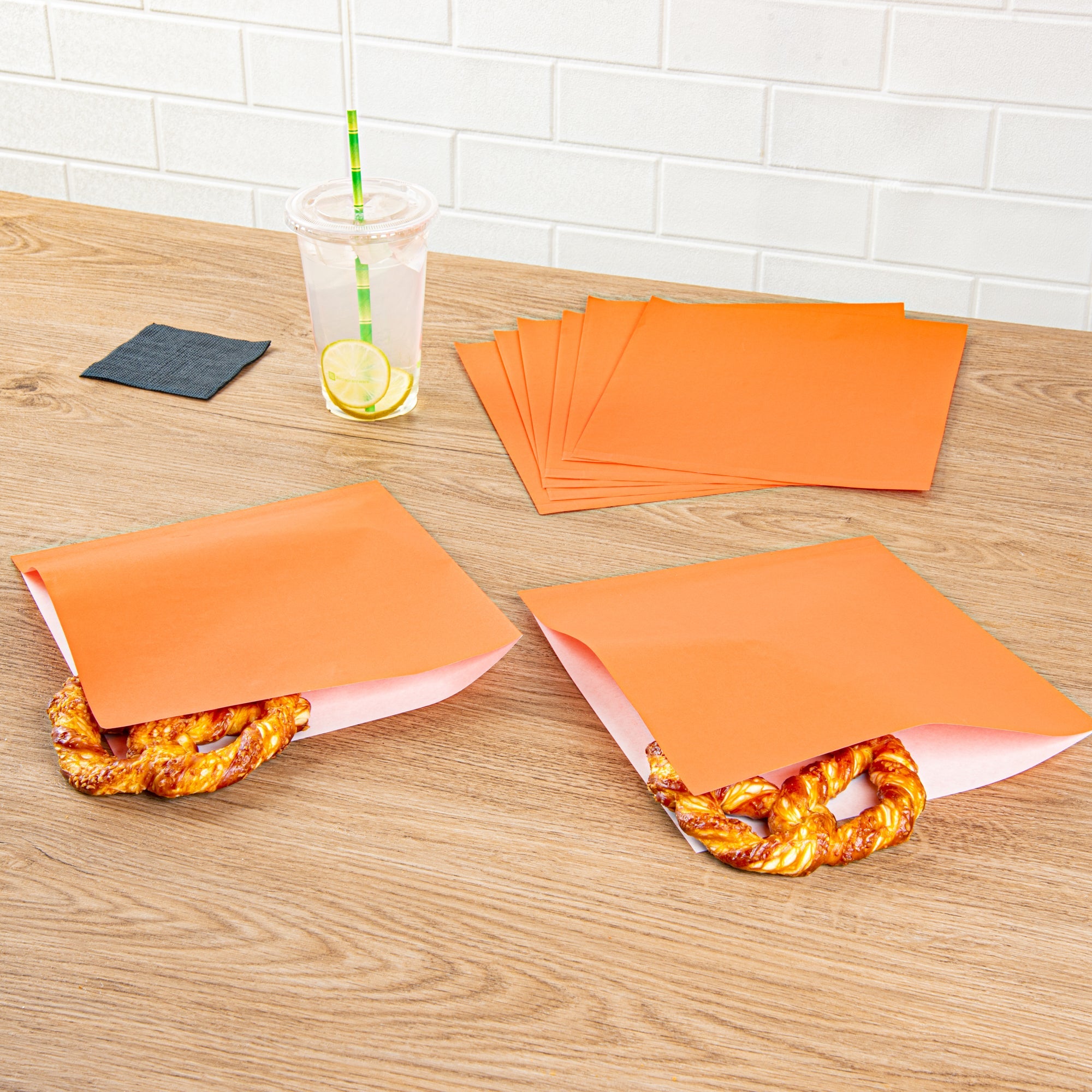 Bag Tek Tangerine Orange Paper Large Double Open Bag - Greaseproof - 10" x 9" - 100 count box