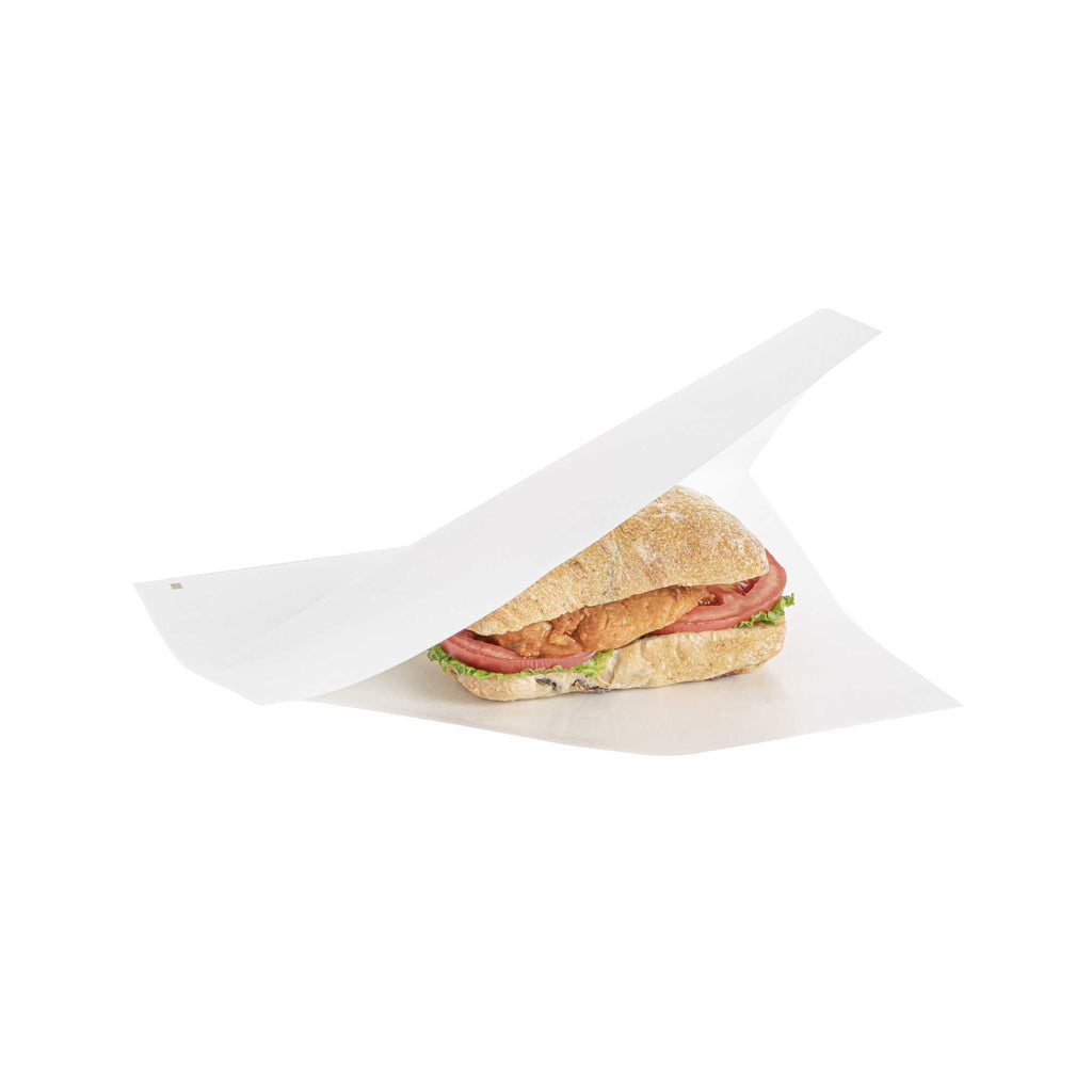 Bag Tek White Paper Large Double Open Bag - Greaseproof - 10" x 9" - 100 count box