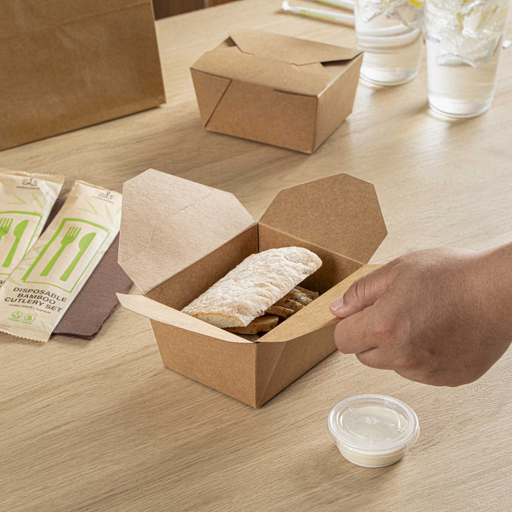 Bio Tek 30 oz Rectangle Kraft Paper Microwavable #1 Bio Box Take Out Container - 5" x 4" x 2 1/2" - 50 count box
