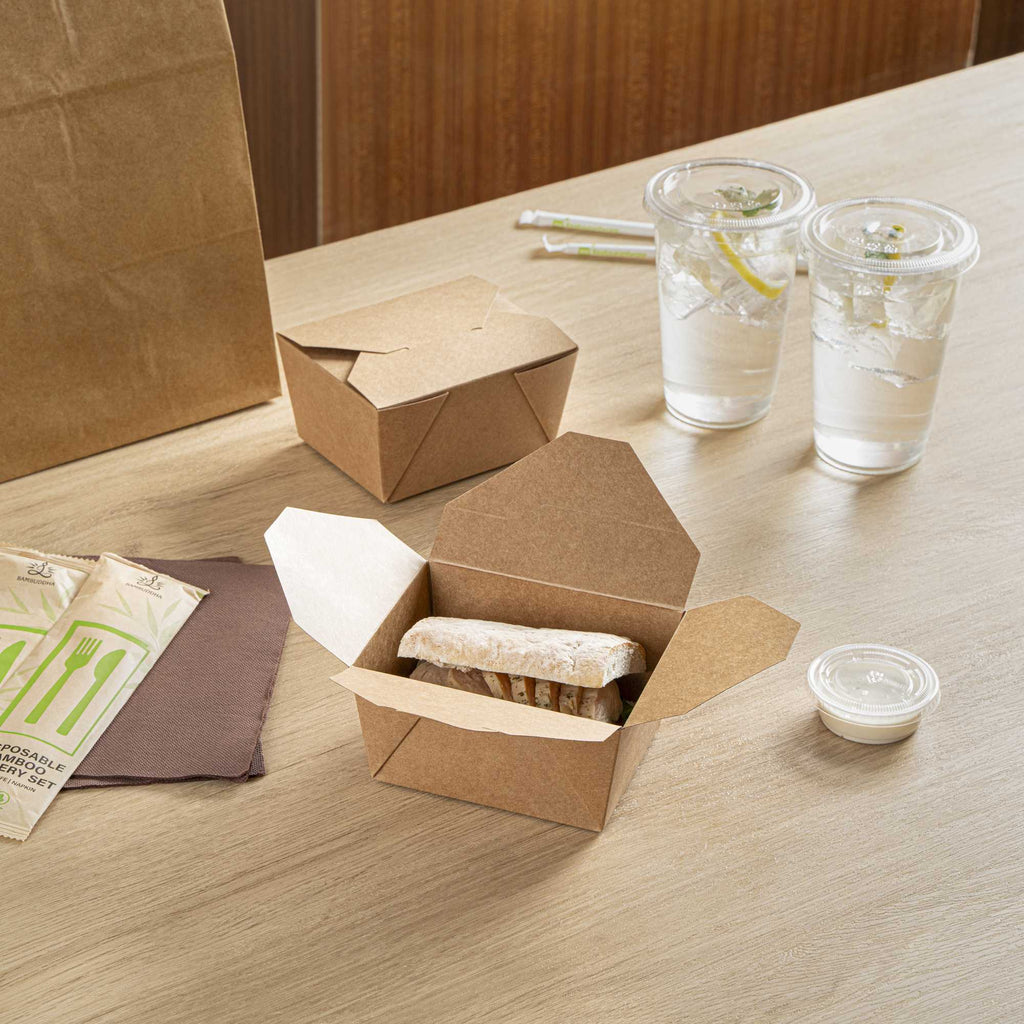 Bio Tek 30 oz Rectangle Kraft Paper Microwavable #1 Bio Box Take Out Container - 5" x 4" x 2 1/2" - 50 count box