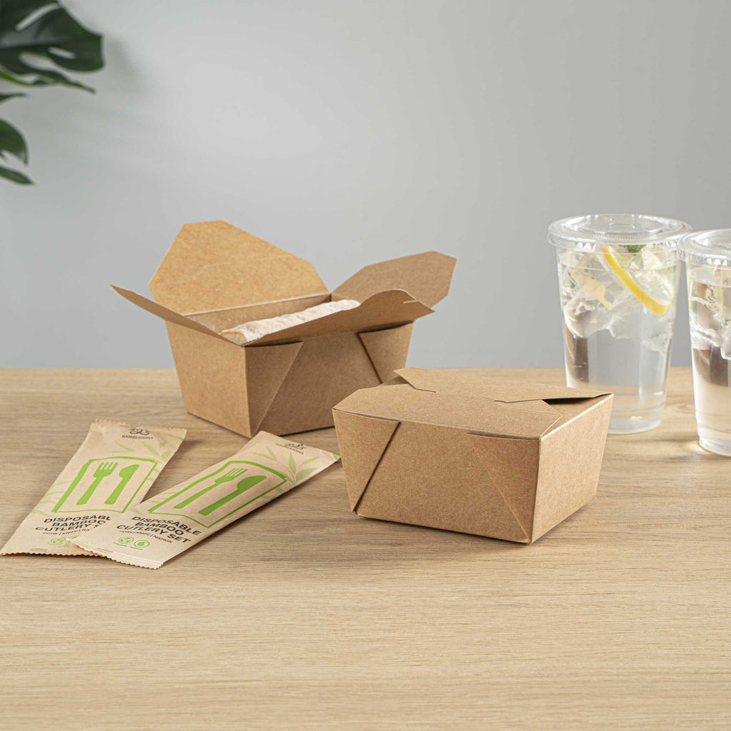 Bio Tek 30 oz Rectangle Kraft Paper Microwavable #1 Bio Box Take Out Container - 5" x 4" x 2 1/2" - 200 count box