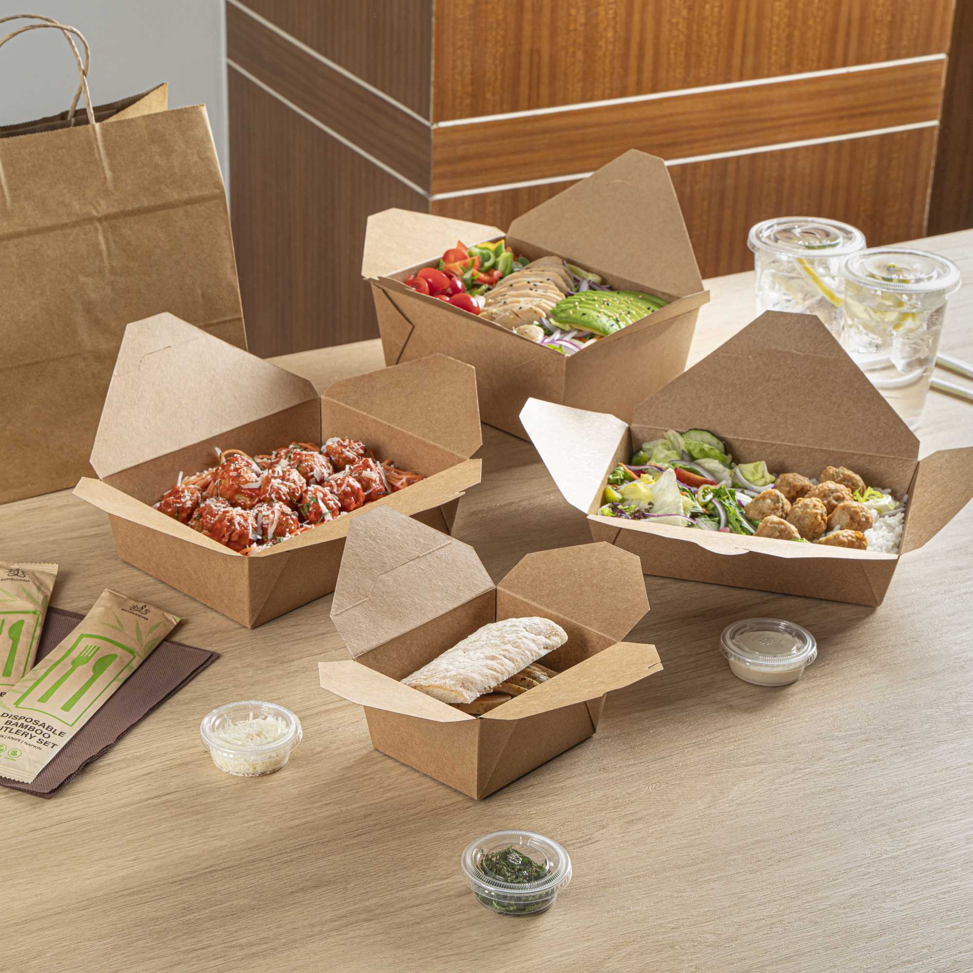 Bio Tek 30 oz Rectangle Kraft Paper Microwavable #1 Bio Box Take Out Container - 5" x 4" x 2 1/2" - 200 count box