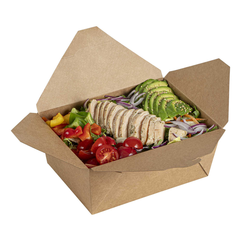 Bio Tek 98 oz Rectangle Kraft Paper Microwavable #4 Bio Box Take Out Container - 8 1/2" x 6 1/4" x 3 1/2" - 50 count box