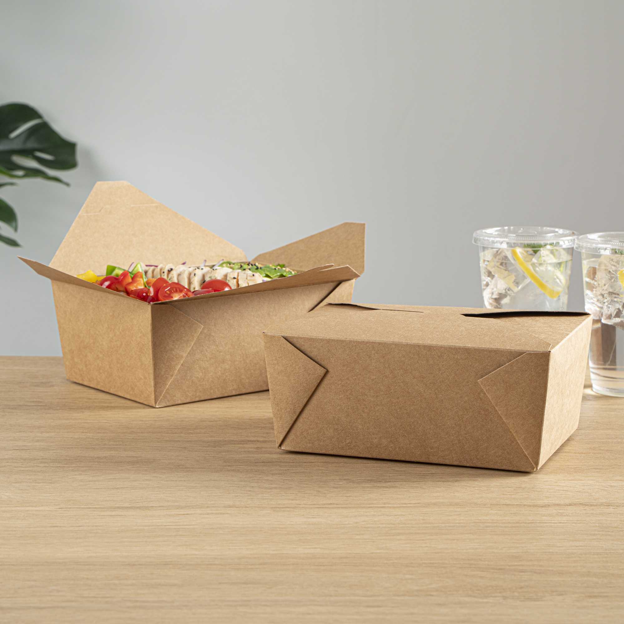 Bio Tek 98 oz Rectangle Kraft Paper Microwavable #4 Bio Box Take Out Container - 8 1/2" x 6 1/4" x 3 1/2" - 50 count box
