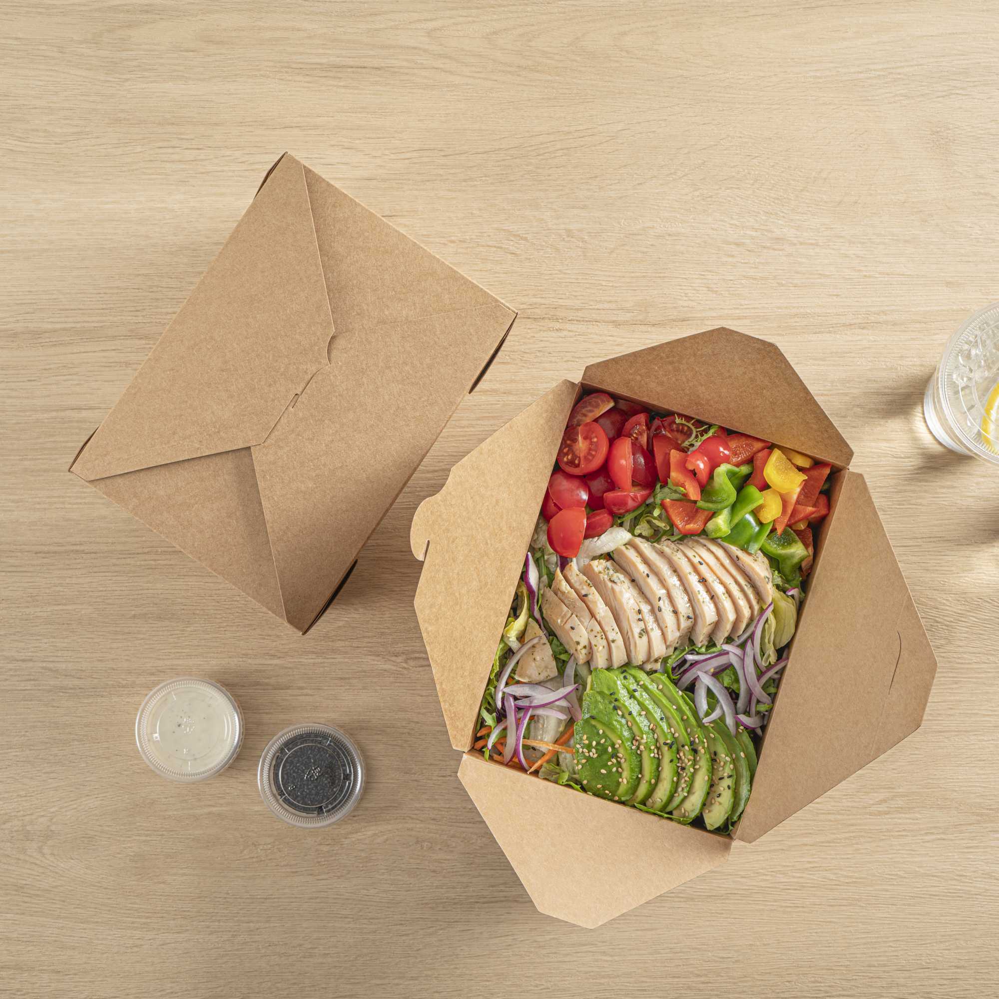 Bio Tek 98 oz Rectangle Kraft Paper Microwavable #4 Bio Box Take Out Container - 8 1/2" x 6 1/4" x 3 1/2" - 50 count box