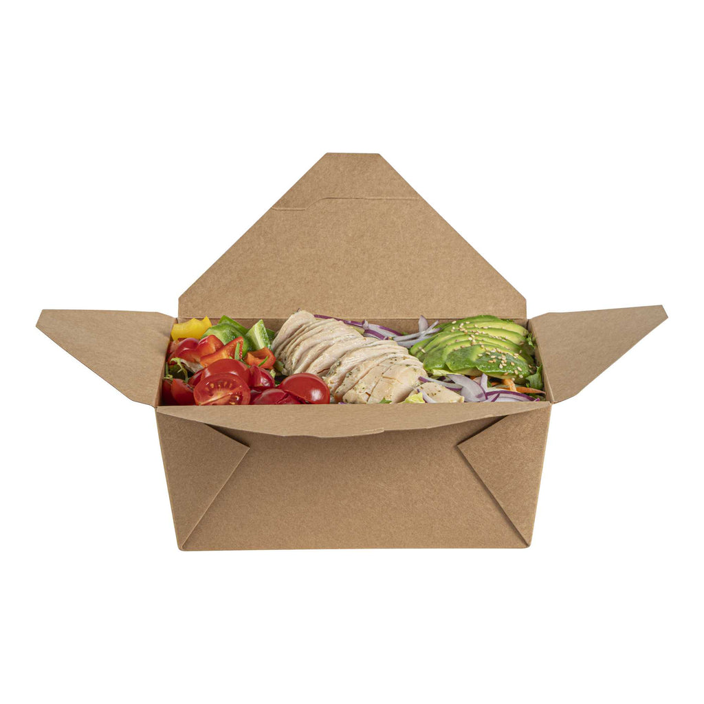 Bio Tek 98 oz Rectangle Kraft Paper Microwavable #4 Bio Box Take Out Container - 8 1/2" x 6 1/4" x 3 1/2" - 200 count box