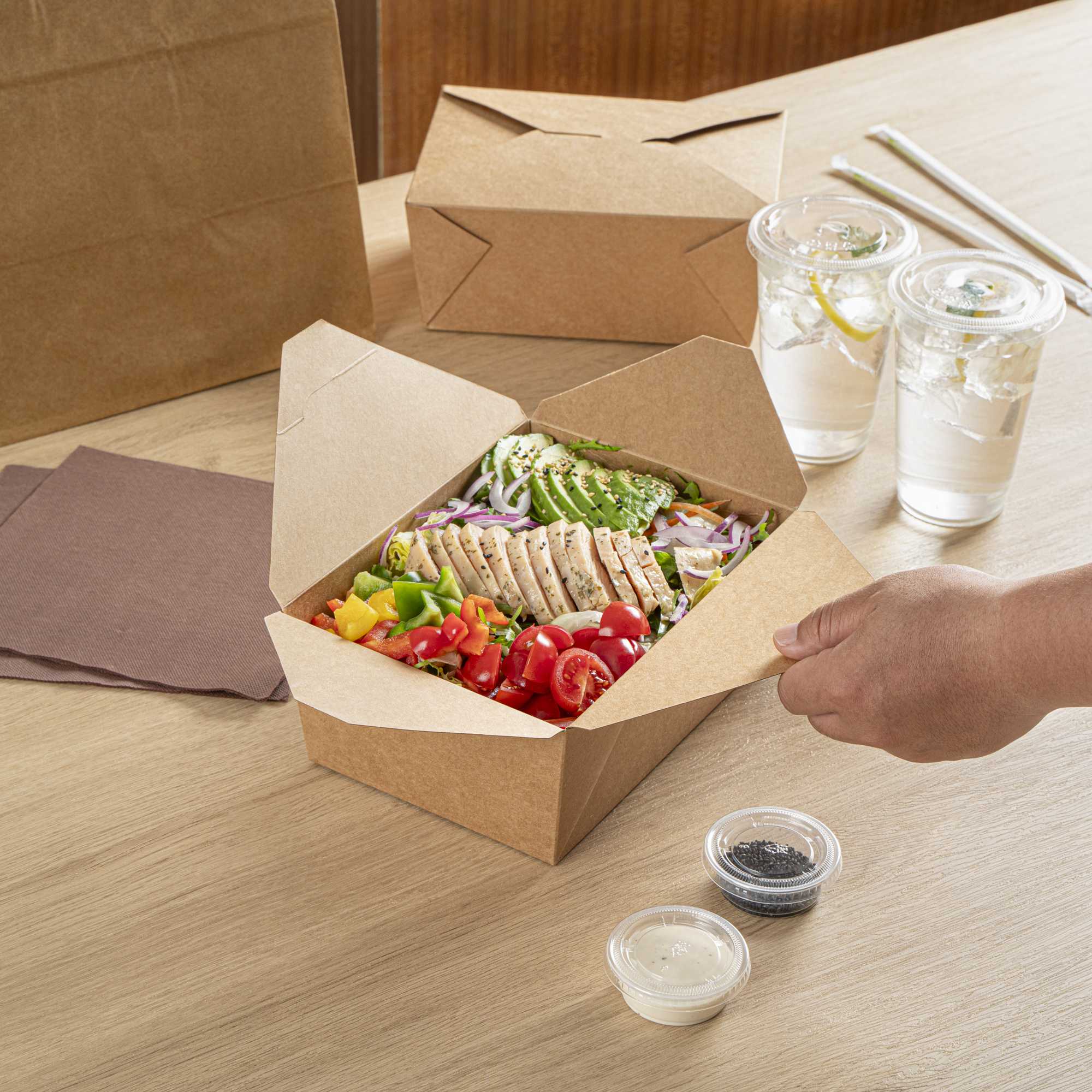 Bio Tek 98 oz Rectangle Kraft Paper Microwavable #4 Bio Box Take Out Container - 8 1/2" x 6 1/4" x 3 1/2" - 200 count box