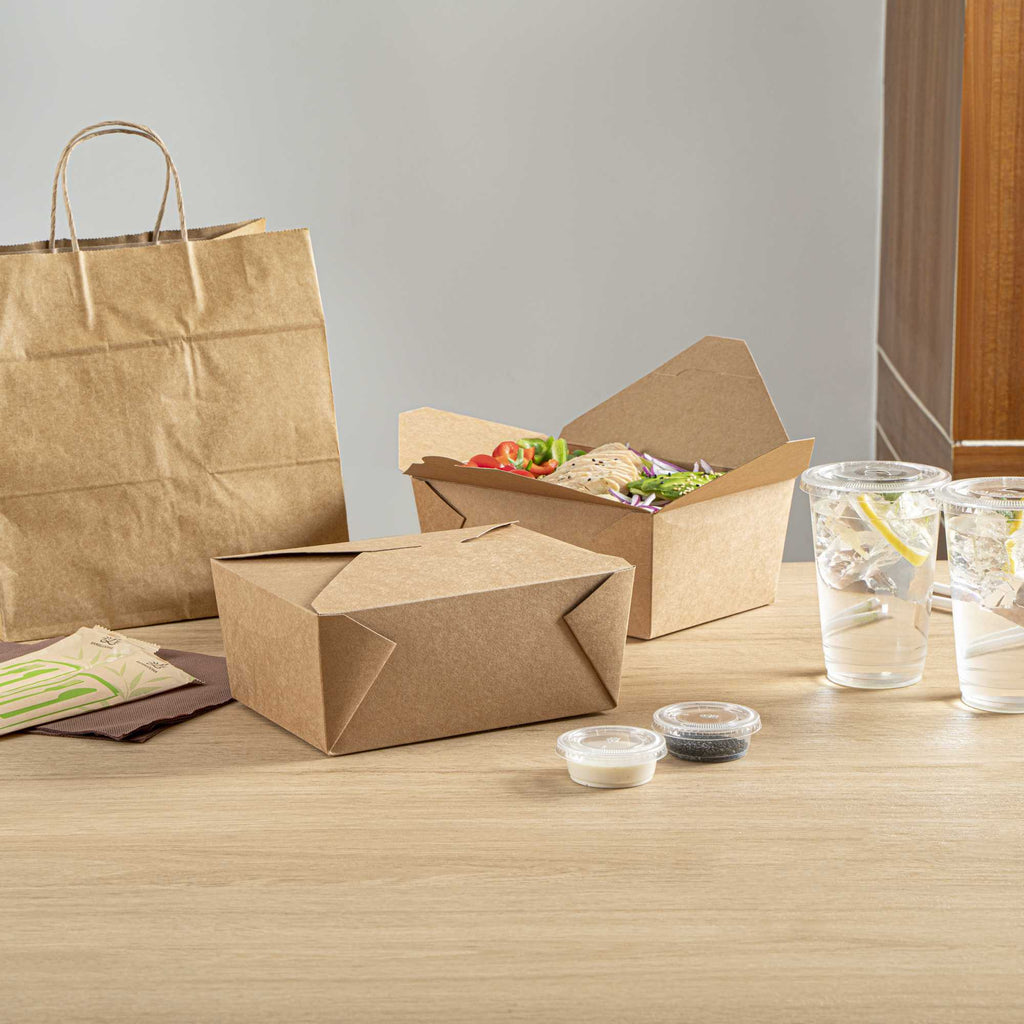 Bio Tek 98 oz Rectangle Kraft Paper Microwavable #4 Bio Box Take Out Container - 8 1/2" x 6 1/4" x 3 1/2" - 200 count box