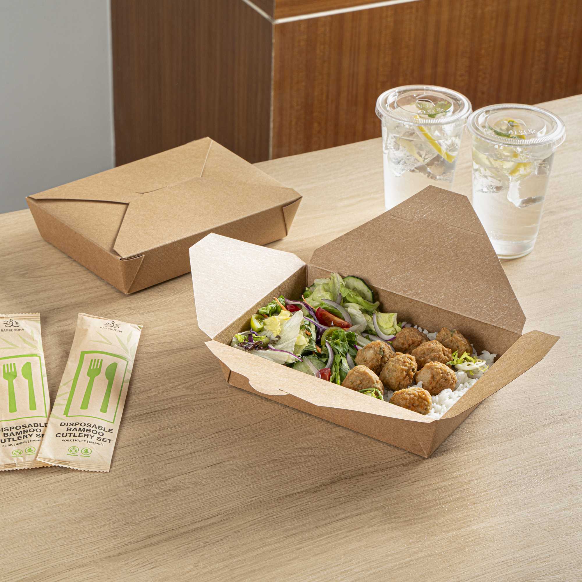 Bio Tek 49 oz Rectangle Kraft Paper Microwavable #2 Bio Box Take Out Container - 8 1/2" x 6 1/4" x 2" - 200 count box