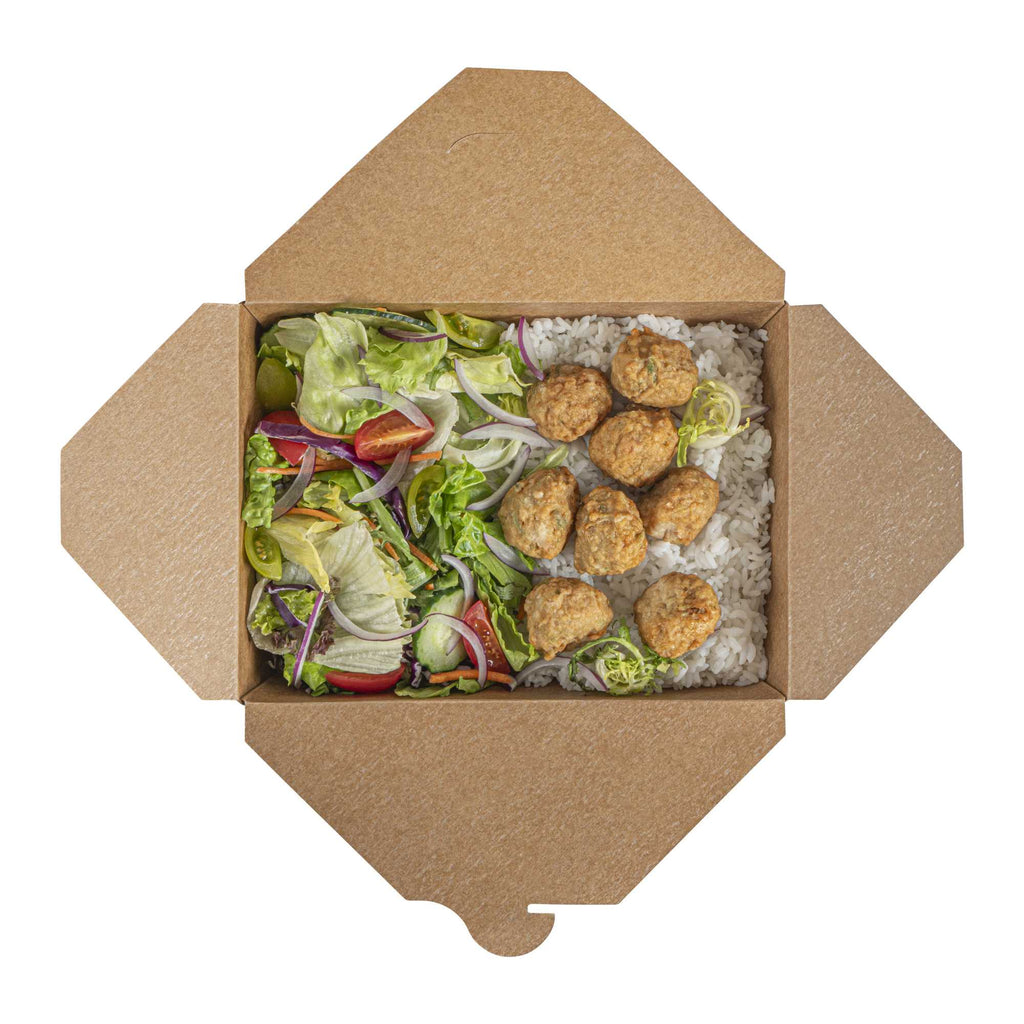 Bio Tek 49 oz Rectangle Kraft Paper Microwavable #2 Bio Box Take Out Container - 8 1/2" x 6 1/4" x 2" - 50 count box