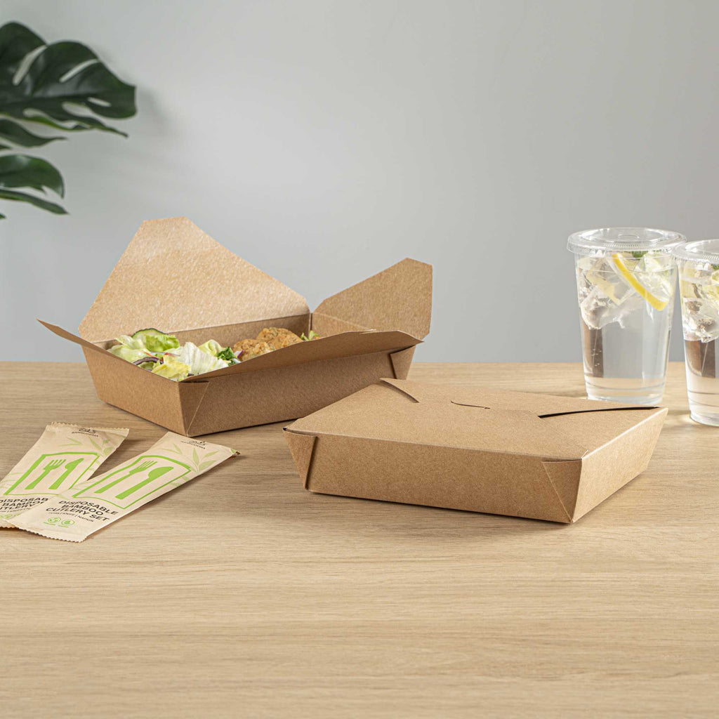 Bio Tek 49 oz Rectangle Kraft Paper Microwavable #2 Bio Box Take Out Container - 8 1/2" x 6 1/4" x 2" - 200 count box