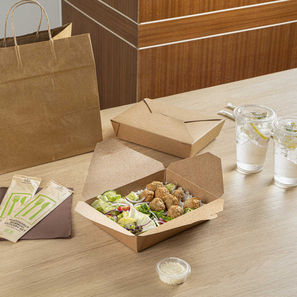 Bio Tek 49 oz Rectangle Kraft Paper Microwavable #2 Bio Box Take Out Container - 8 1/2" x 6 1/4" x 2" - 200 count box
