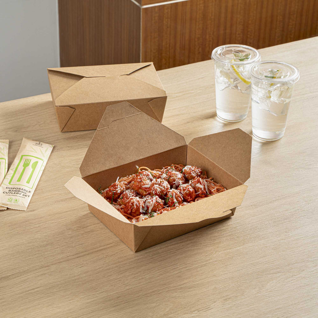 Bio Tek 71 oz Rectangle Kraft Paper Microwavable #3 Bio Box Take Out Container - 8 1/2" x 6 1/4" x 2 1/2" - 50 count box