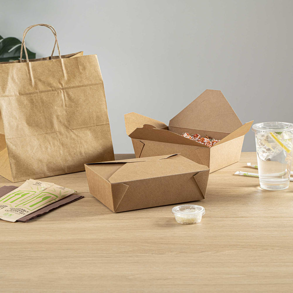 Bio Tek 71 oz Rectangle Kraft Paper Microwavable #3 Bio Box Take Out Container - 8 1/2" x 6 1/4" x 2 1/2" - 50 count box