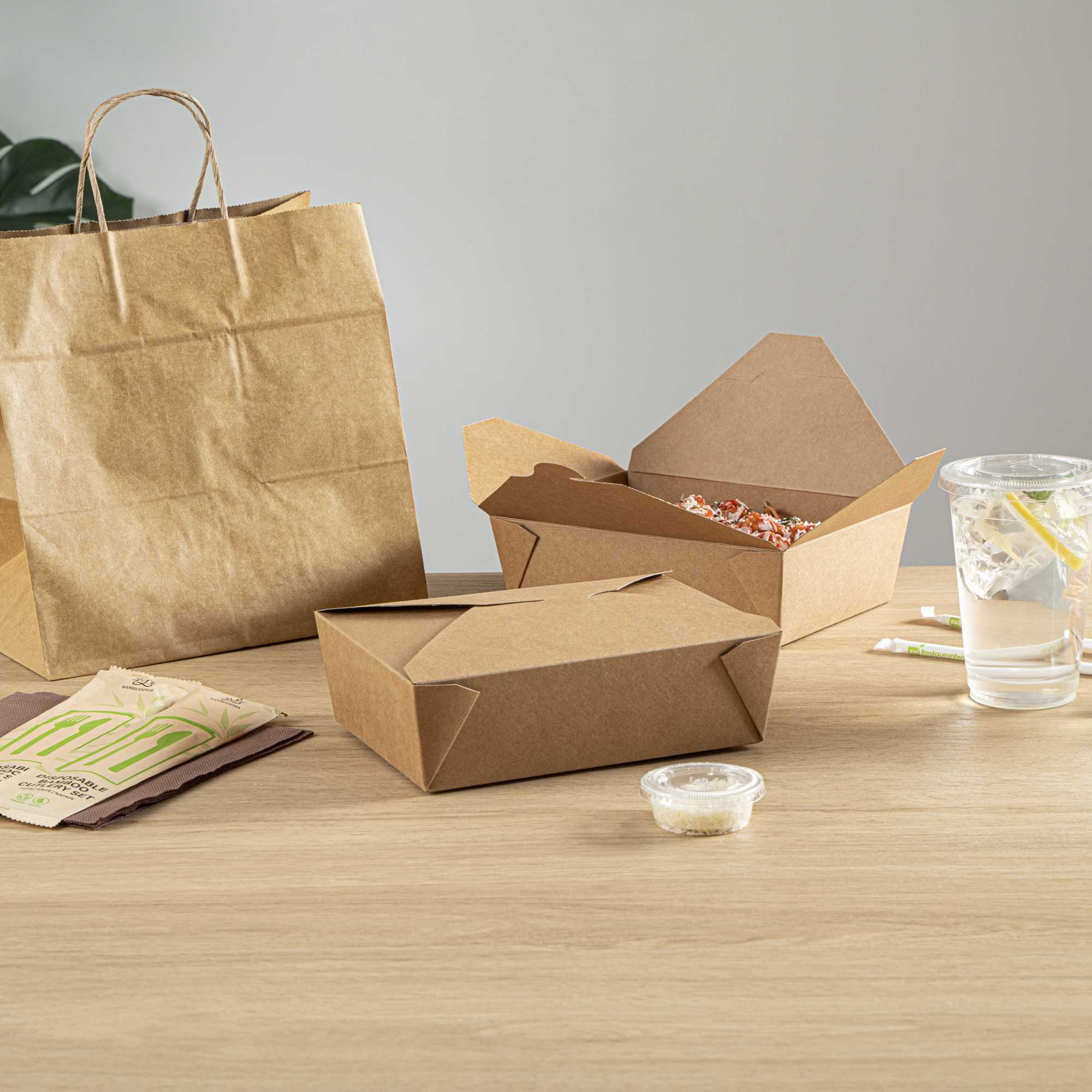 Bio Tek 71 oz Rectangle Kraft Paper Microwavable #3 Bio Box Take Out Container - 8 1/2" x 6 1/4" x 2 1/2" - 50 count box