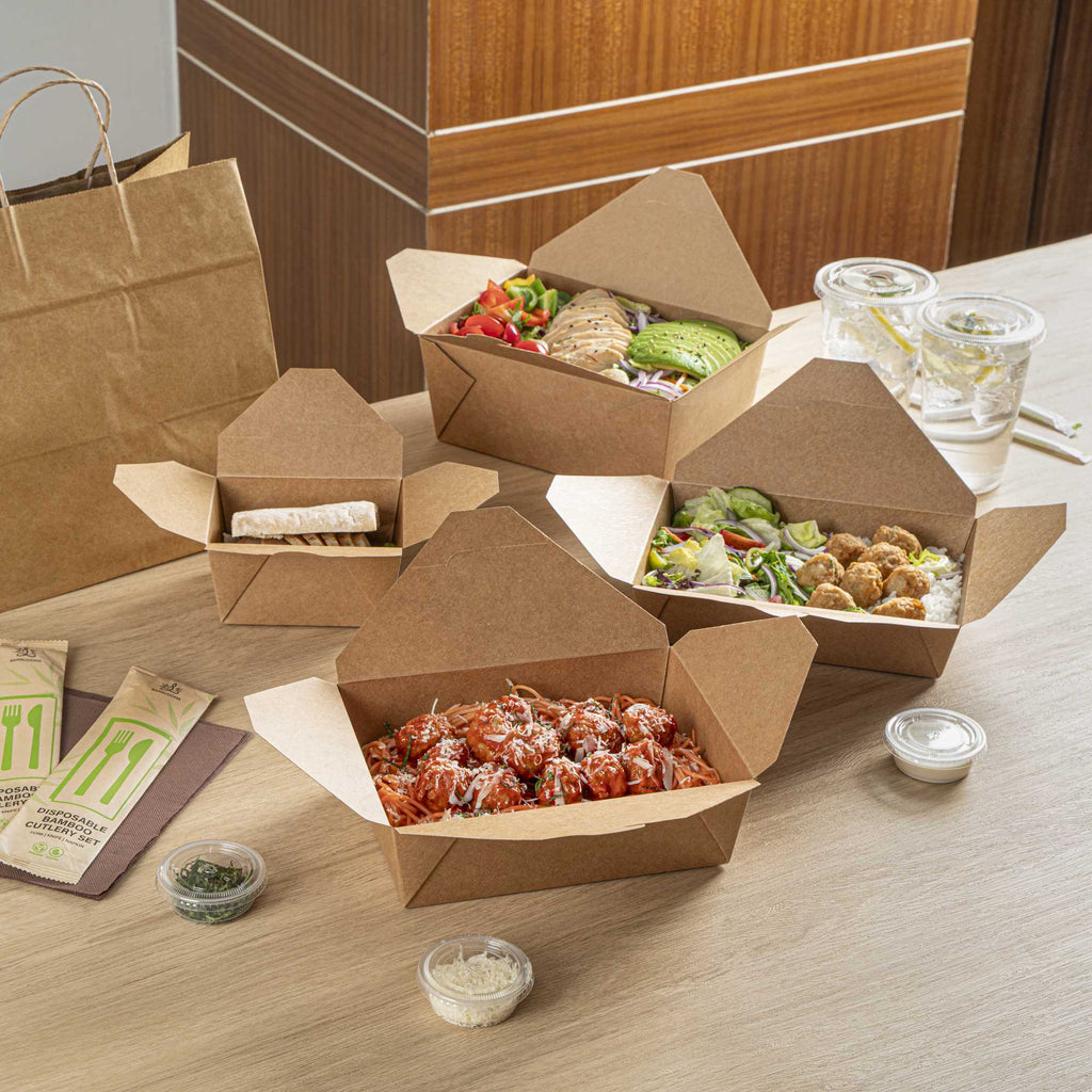 Bio Tek 71 oz Rectangle Kraft Paper Microwavable #3 Bio Box Take Out Container - 8 1/2" x 6 1/4" x 2 1/2" - 200 count box
