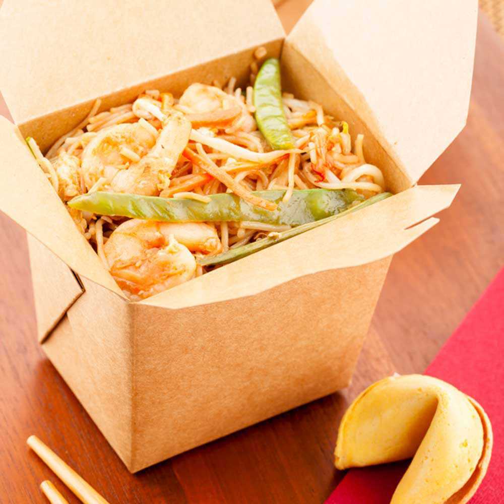 Bio Tek 16 oz Square Kraft Paper Microwavable Noodle Take Out Container - 3 1/2" x 3" x 3 1/4" - 25 count box